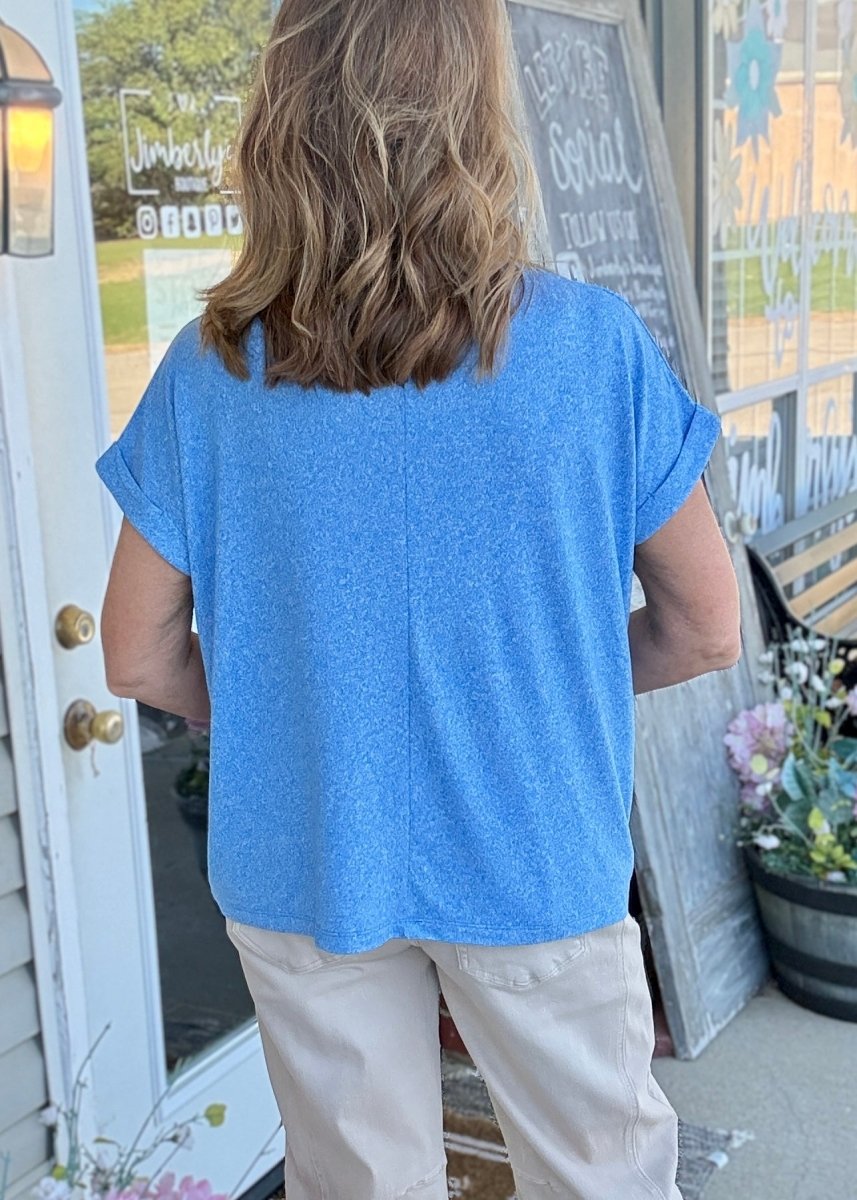 Carla Soft Melange Folded Sleeve Top - Ocean Blue | Zenana - Casual Top - Jimberly's Boutique - Olive Branch - Mississippi