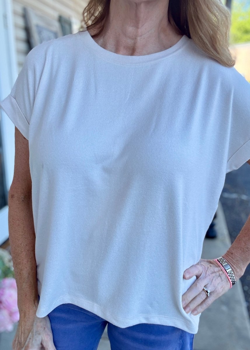 Carla Soft Melange Folded Sleeve Top - Sand Beige | Zenana - Casual Top - Jimberly's Boutique - Olive Branch - Mississippi