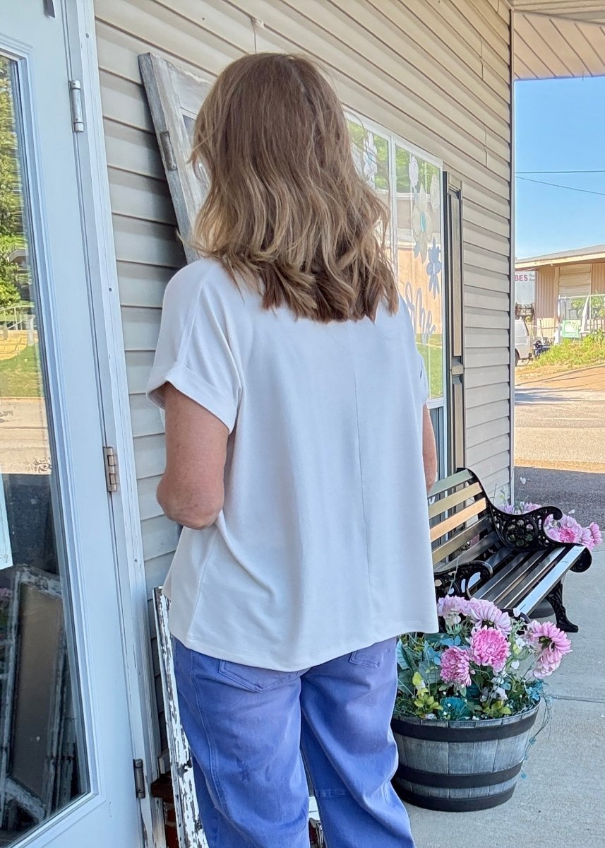 Carla Soft Melange Folded Sleeve Top - Sand Beige | Zenana - Casual Top - Jimberly's Boutique - Olive Branch - Mississippi