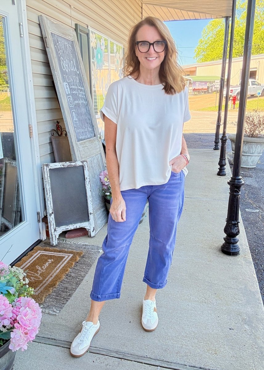 Carla Soft Melange Folded Sleeve Top - Sand Beige | Zenana - Casual Top - Jimberly's Boutique - Olive Branch - Mississippi