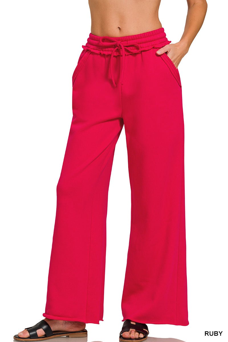 Carmen Wide Leg Sweatpants - Ruby Red - fleece pants - Jimberly's Boutique - Olive Branch - Mississippi