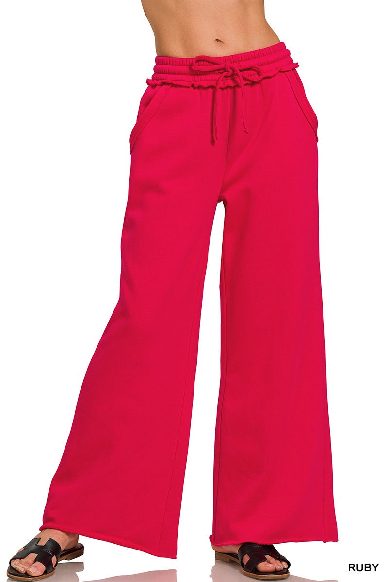 Carmen Wide Leg Sweatpants - Ruby Red - fleece pants - Jimberly's Boutique - Olive Branch - Mississippi
