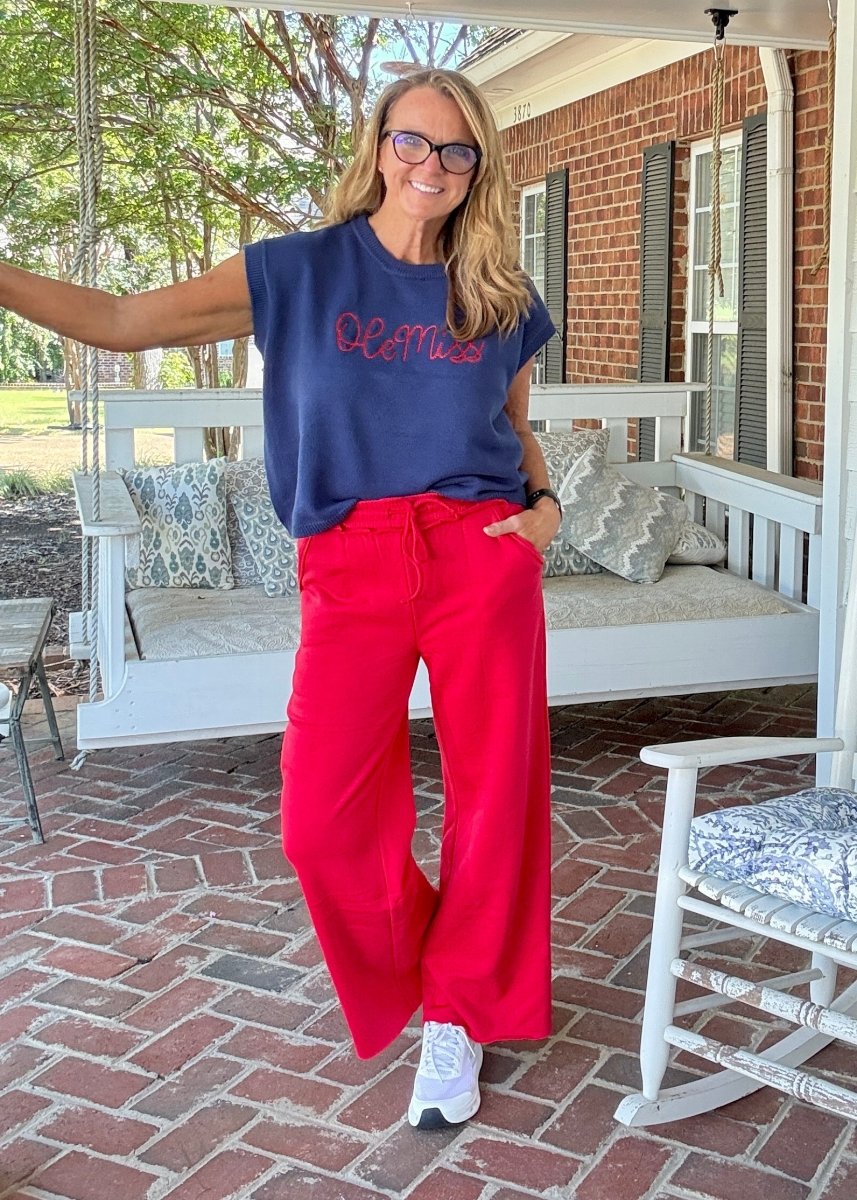 Carmen Wide Leg Sweatpants - Ruby Red - fleece pants - Jimberly's Boutique - Olive Branch - Mississippi