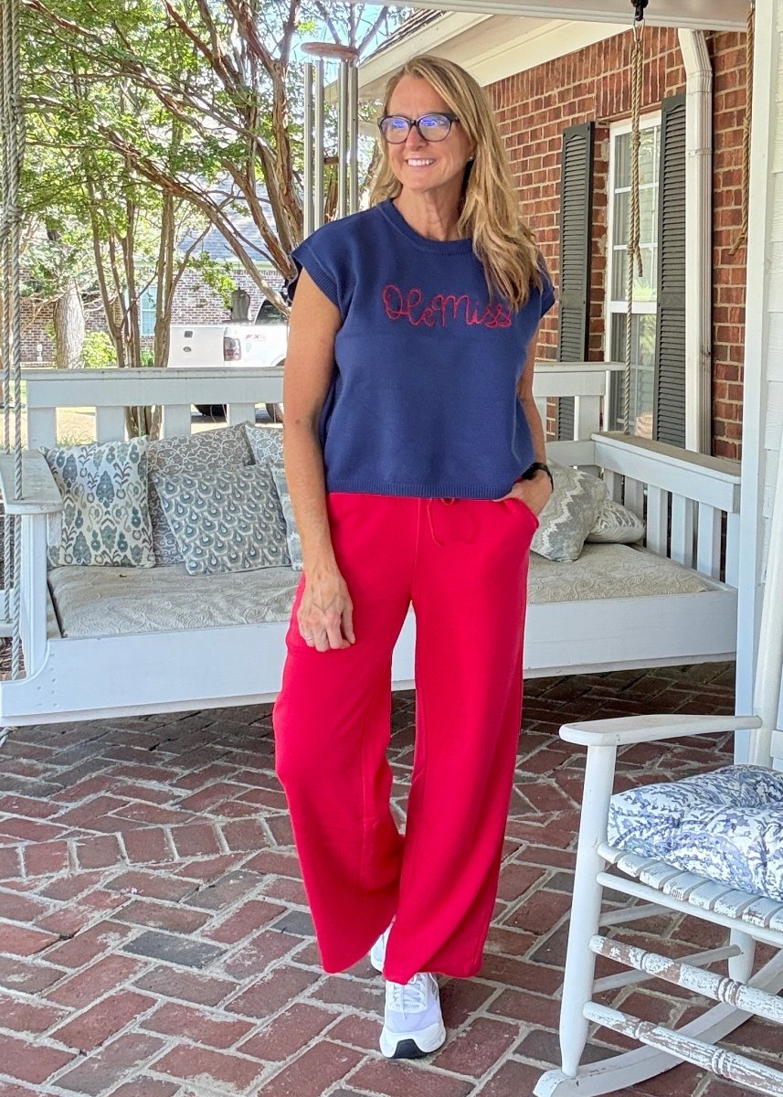 Carmen Wide Leg Sweatpants - Ruby Red - fleece pants - Jimberly's Boutique - Olive Branch - Mississippi