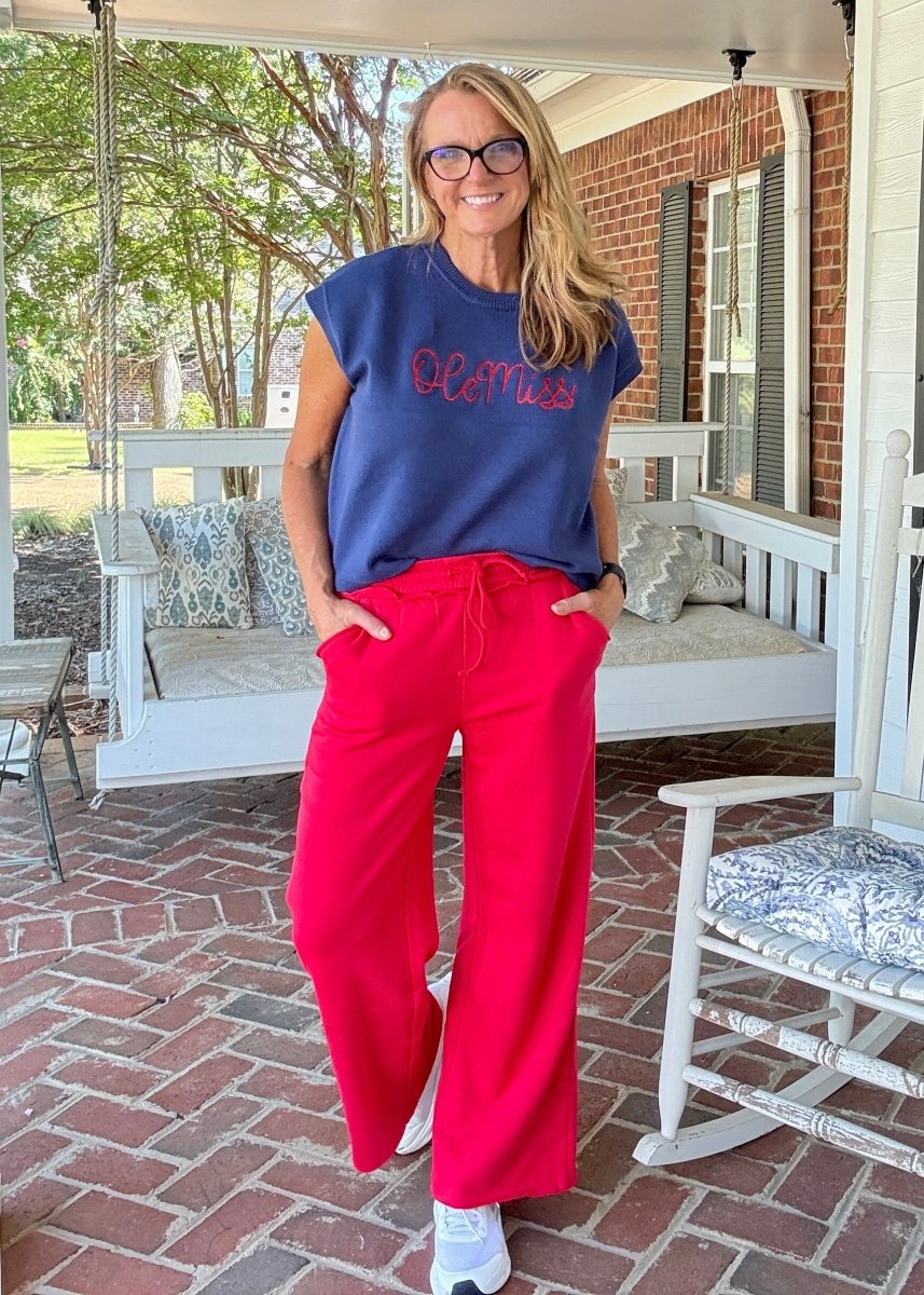 Carmen Wide Leg Sweatpants - Ruby Red - fleece pants - Jimberly's Boutique - Olive Branch - Mississippi