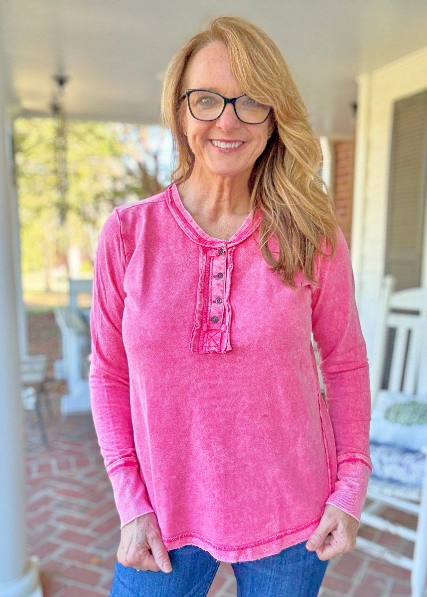 Casey Mineral Washed Top - Fuchsia - Jimberly's Boutique - Olive Branch - Mississippi