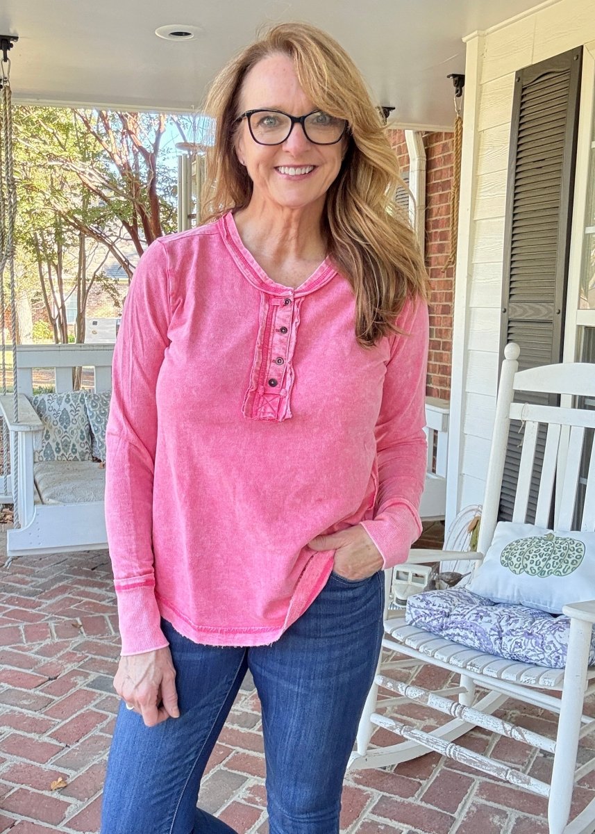 Casey Mineral Washed Top - Fuchsia - Jimberly's Boutique - Olive Branch - Mississippi