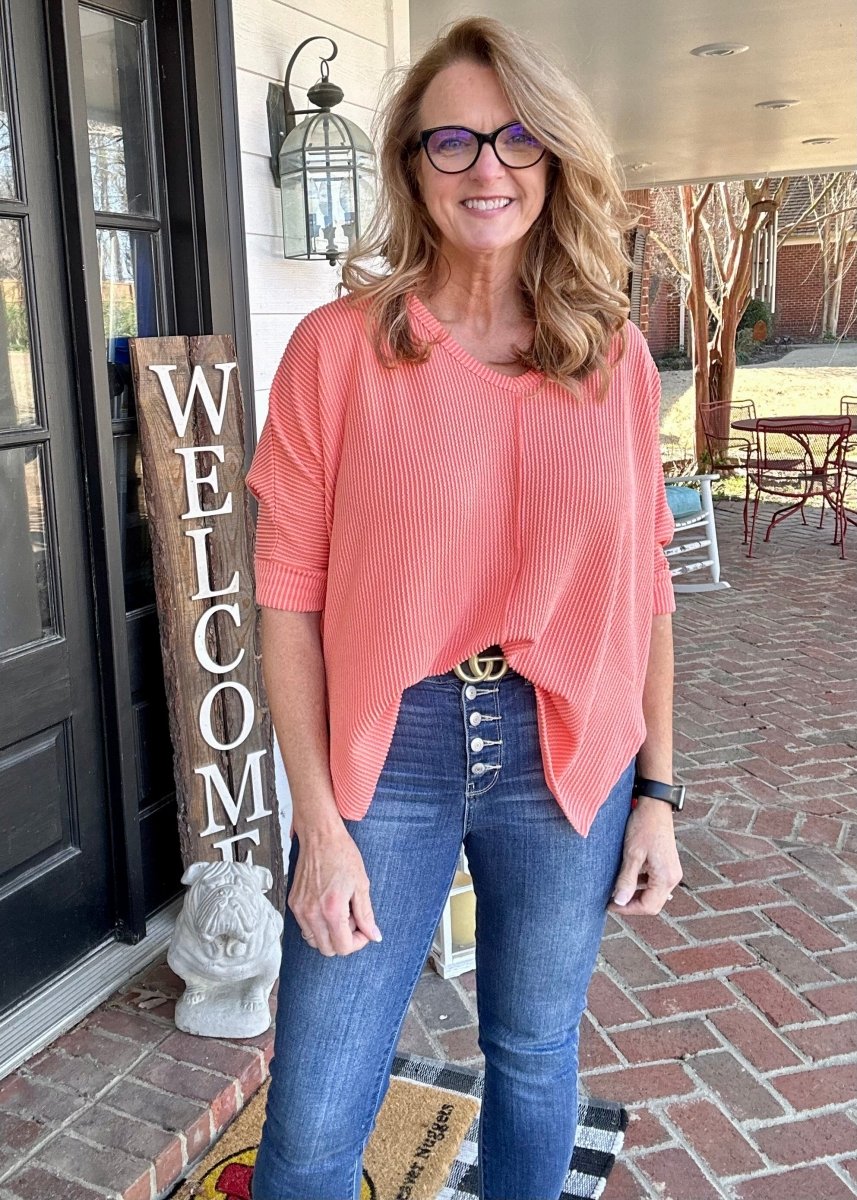 Cathy Corded | Coral | Zenana Top - Casual Top -Jimberly's Boutique-Olive Branch-Mississippi