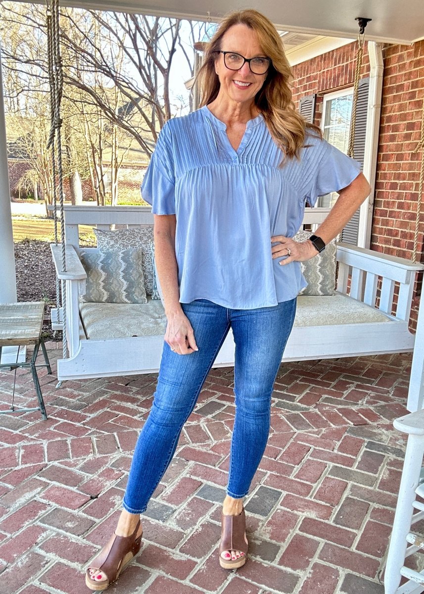 Chambray Pleated Detail Top - blouse - Jimberly's Boutique - Olive Branch - Mississippi