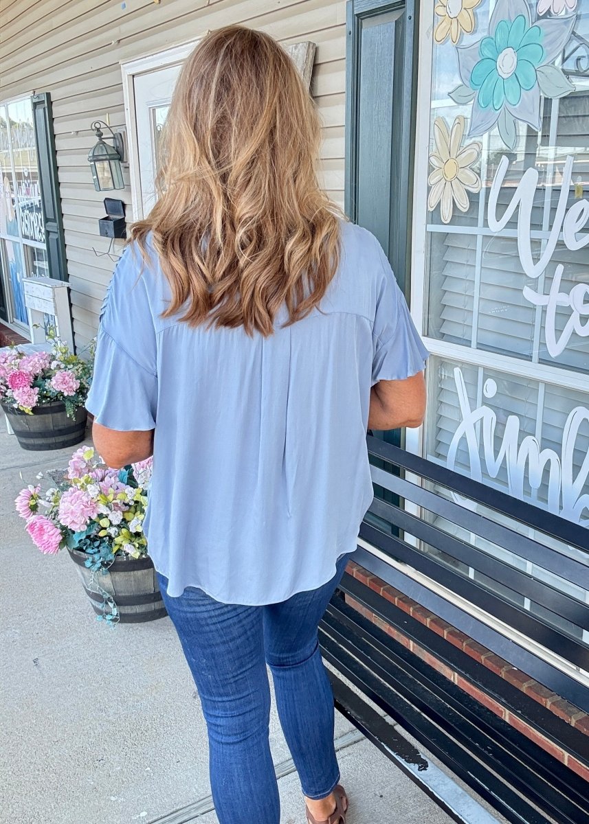 Chambray Pleated Detail Top - blouse - Jimberly's Boutique - Olive Branch - Mississippi