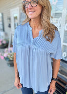 Chambray Pleated Detail Top - blouse - Jimberly's Boutique - Olive Branch - Mississippi