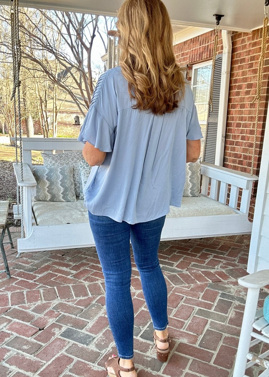 Chambray Pleated Detail Top - blouse - Jimberly's Boutique - Olive Branch - Mississippi