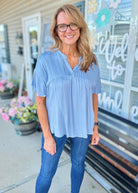 Chambray Pleated Detail Top - blouse - Jimberly's Boutique - Olive Branch - Mississippi