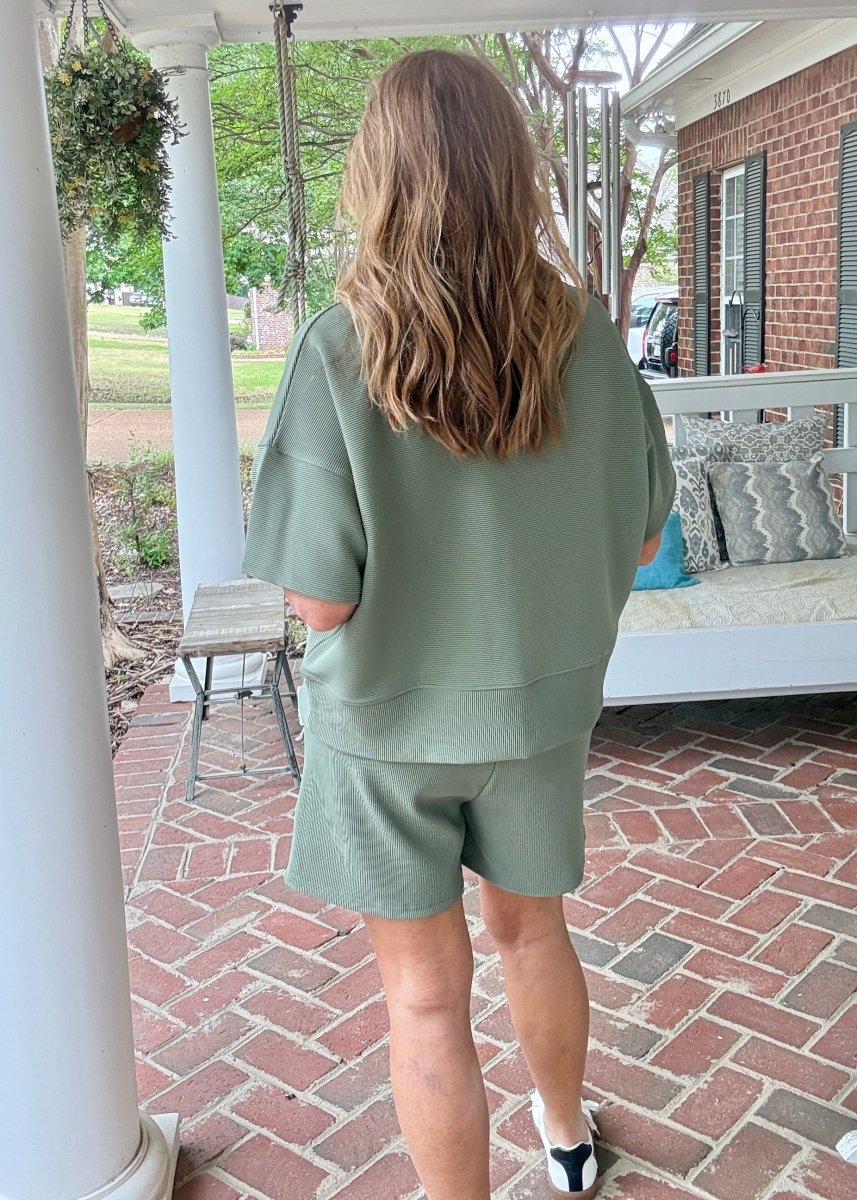Charlie Ribbed Shorts Set - Lt Olive - Shorts set - Jimberly's Boutique - Olive Branch - Mississippi