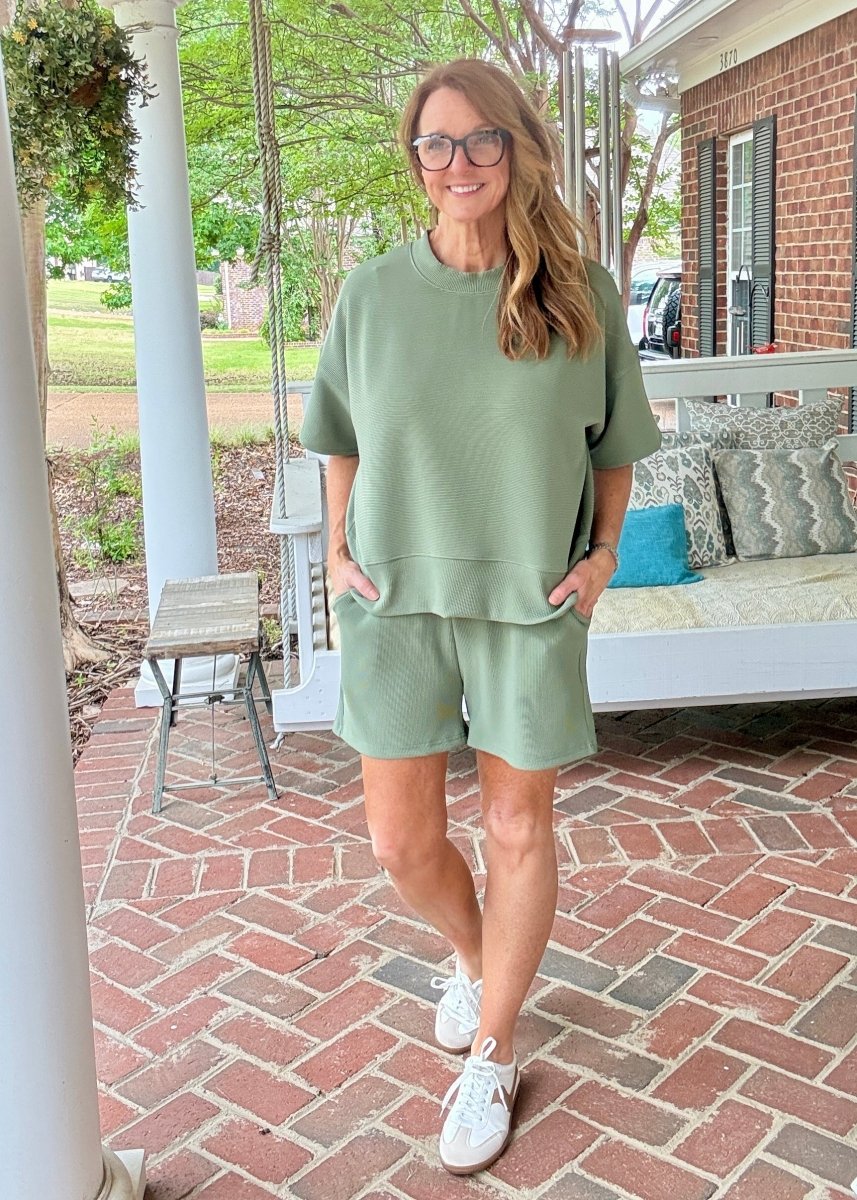 Charlie Ribbed Shorts Set - Lt Olive - Shorts set - Jimberly's Boutique - Olive Branch - Mississippi