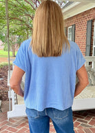 Chenille Cap Sleeve Sweater - Cornflower Blue - Casual Sweater -Jimberly's Boutique-Olive Branch-Mississippi