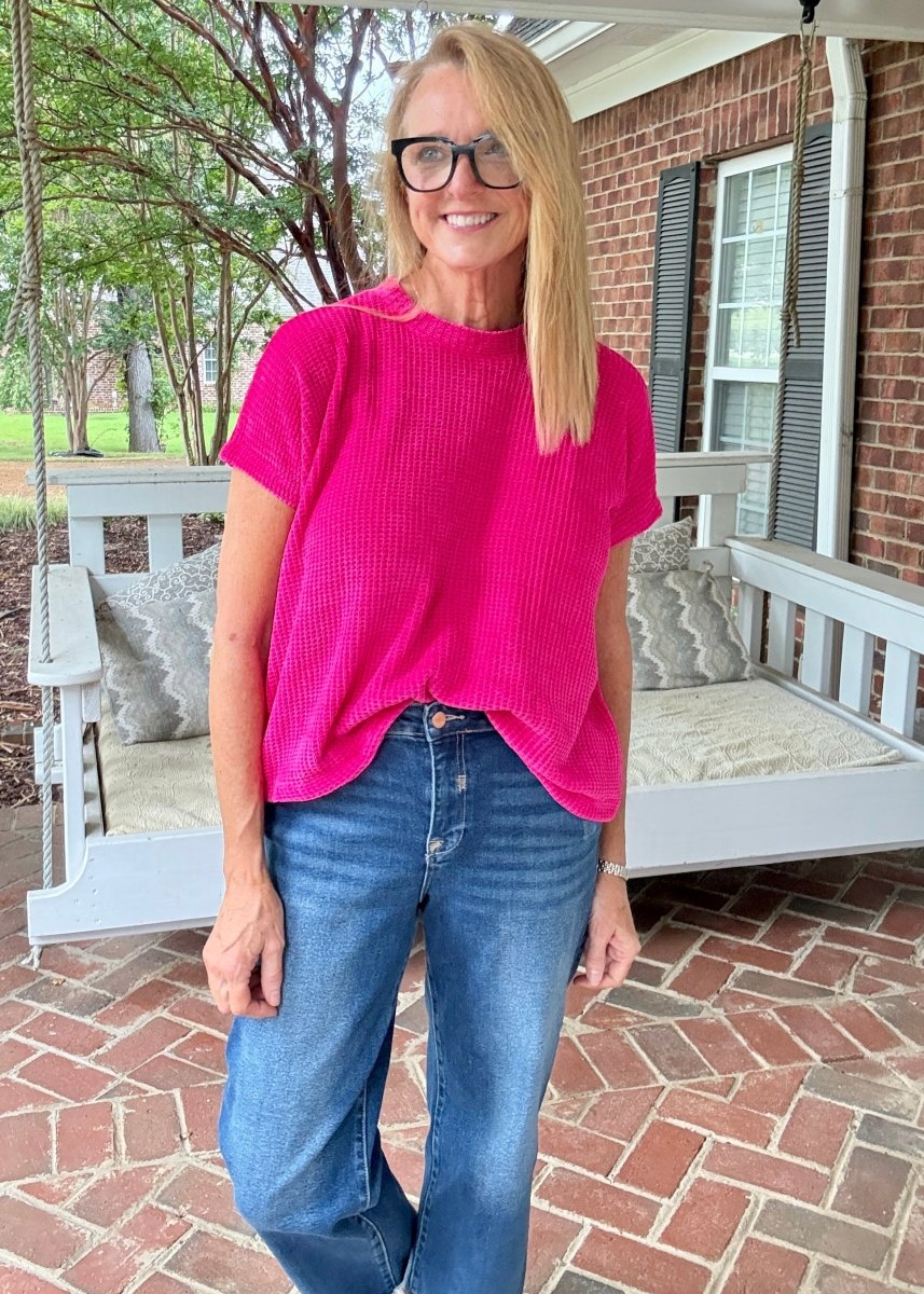 Chenille Cap Sleeve Sweater - Hot Pink - Casual Sweater -Jimberly's Boutique-Olive Branch-Mississippi