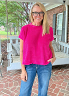 Chenille Cap Sleeve Sweater - Hot Pink - Casual Sweater -Jimberly's Boutique-Olive Branch-Mississippi