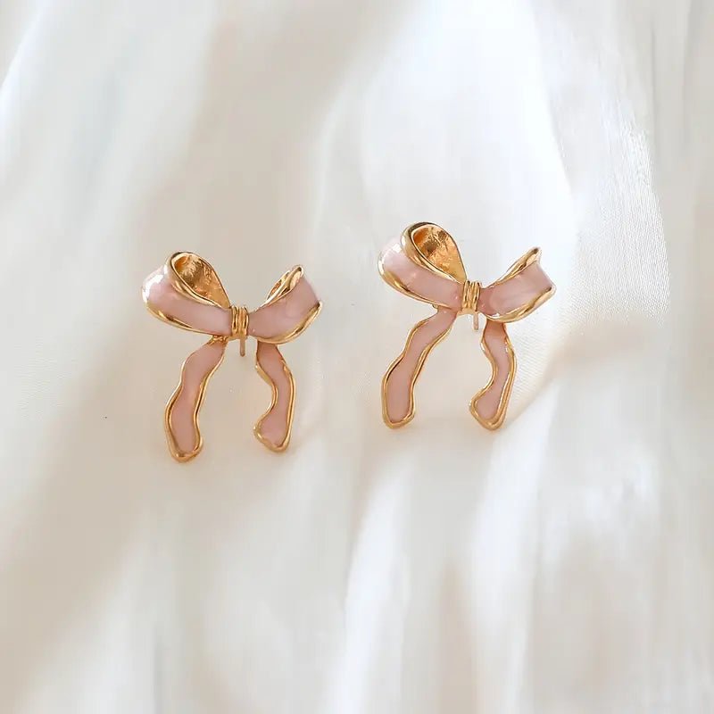 Chic Pink Bow Stud Earrings - earrings - Jimberly's Boutique - Olive Branch - Mississippi