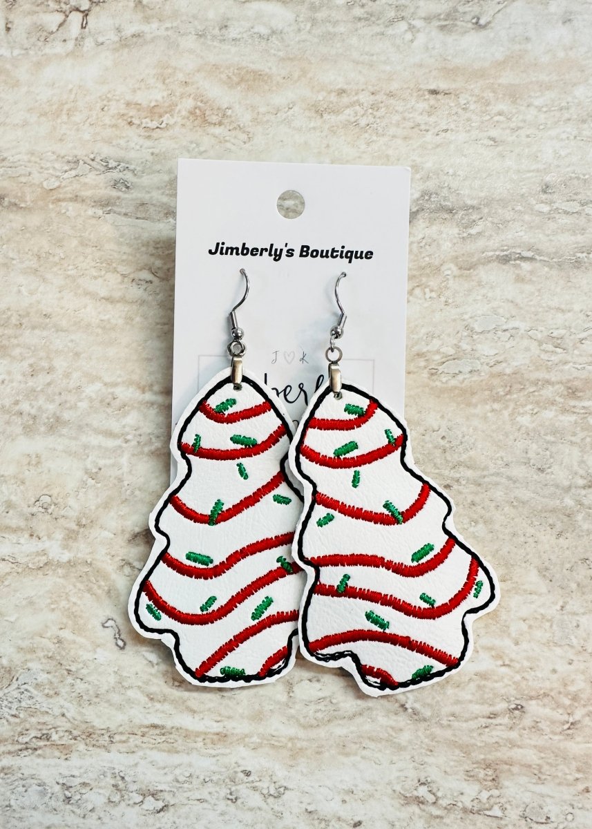 Christmas Tree Snack Cake Embroidered Dangle Earrings - earrings - Jimberly's Boutique - Olive Branch - Mississippi
