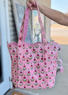 Cider Bloom Pink Scalloped Tote Bag | Nash Grey - floral tote bag - Jimberly's Boutique - Olive Branch - Mississippi