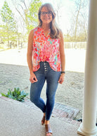 Colorful Sleeveless Tank - Aqua/Red | Dear Scarlett - Dear Scarlett Wrinkle Free Top - Jimberly's Boutique - Olive Branch - Mississippi