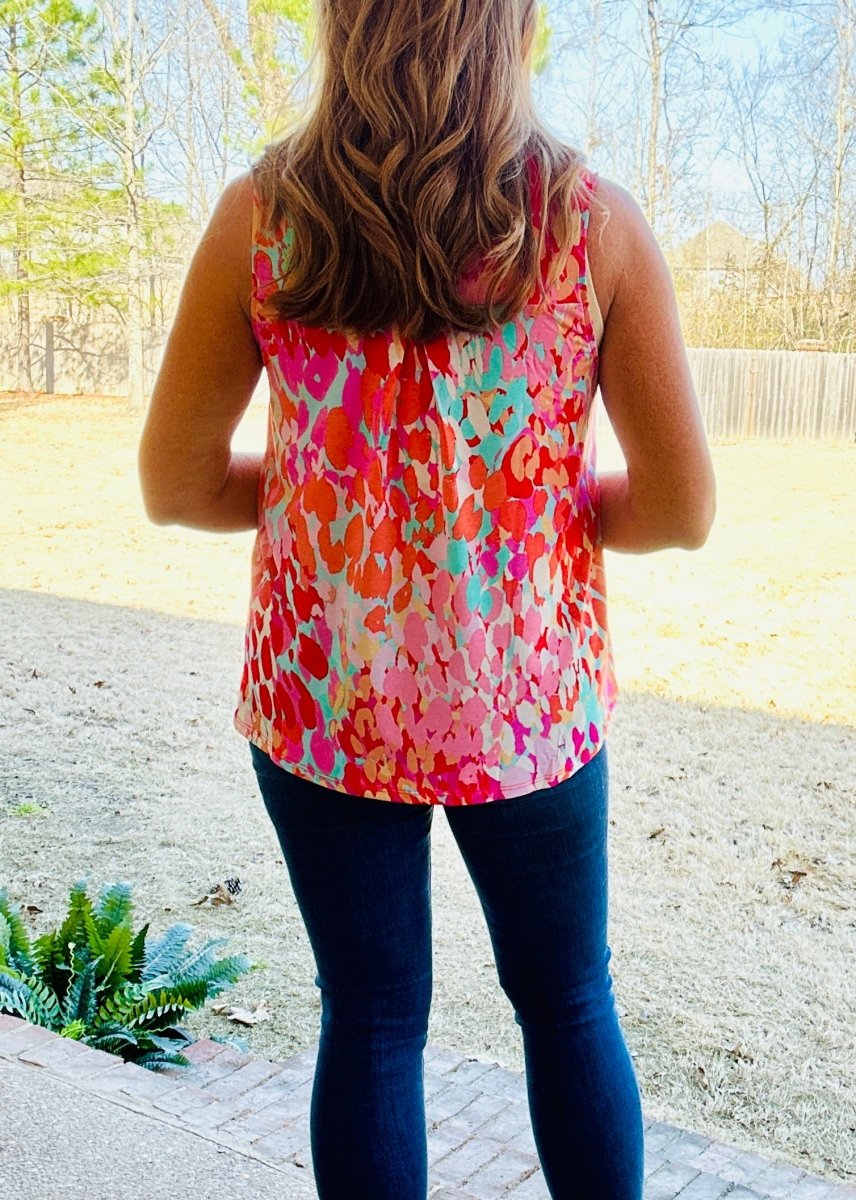 Colorful Sleeveless Tank - Aqua/Red | Dear Scarlett - Dear Scarlett Wrinkle Free Top - Jimberly's Boutique - Olive Branch - Mississippi