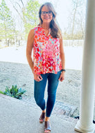 Colorful Sleeveless Tank - Aqua/Red | Dear Scarlett - Dear Scarlett Wrinkle Free Top - Jimberly's Boutique - Olive Branch - Mississippi