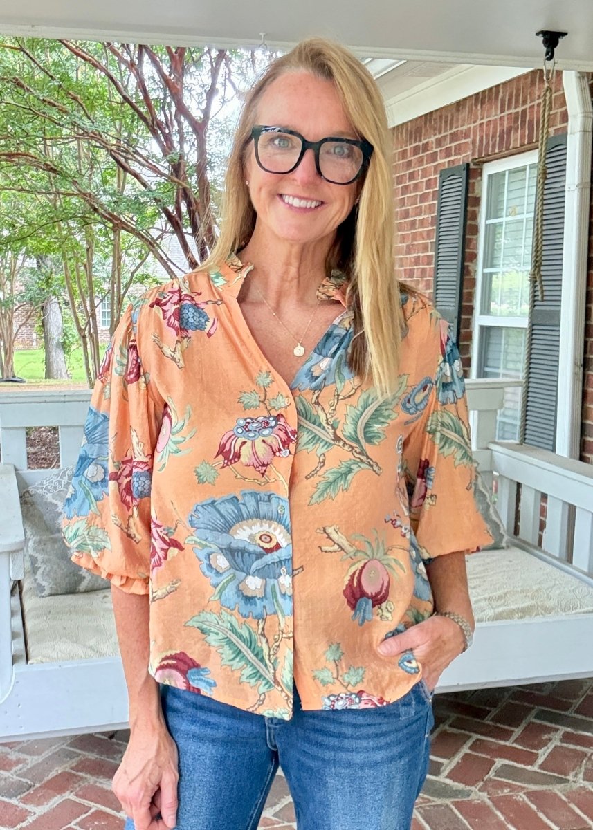 Coral Cabana 3/4 Sleeve Top - Jimberly's Boutique-Olive Branch-Mississippi