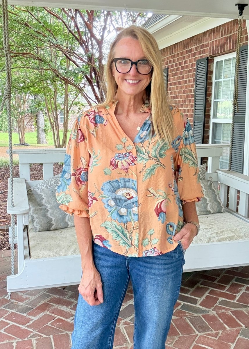 Coral Cabana 3/4 Sleeve Top - Jimberly's Boutique-Olive Branch-Mississippi