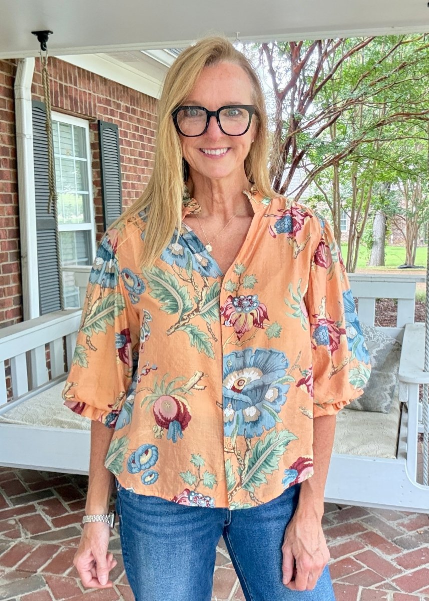 Coral Cabana 3/4 Sleeve Top - Jimberly's Boutique-Olive Branch-Mississippi