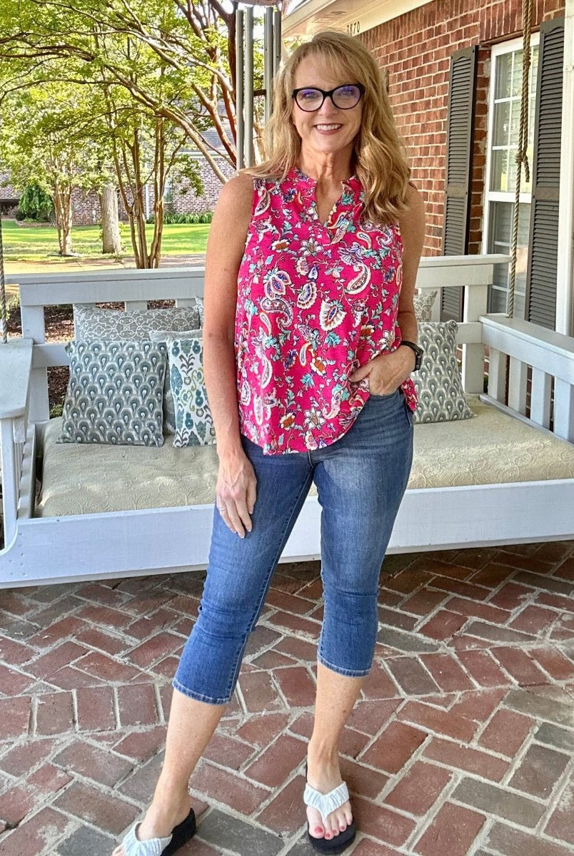 Coral Multi Floral Lizzy Tank Top | Dear Scarlett - Casual Top -Jimberly's Boutique-Olive Branch-Mississippi