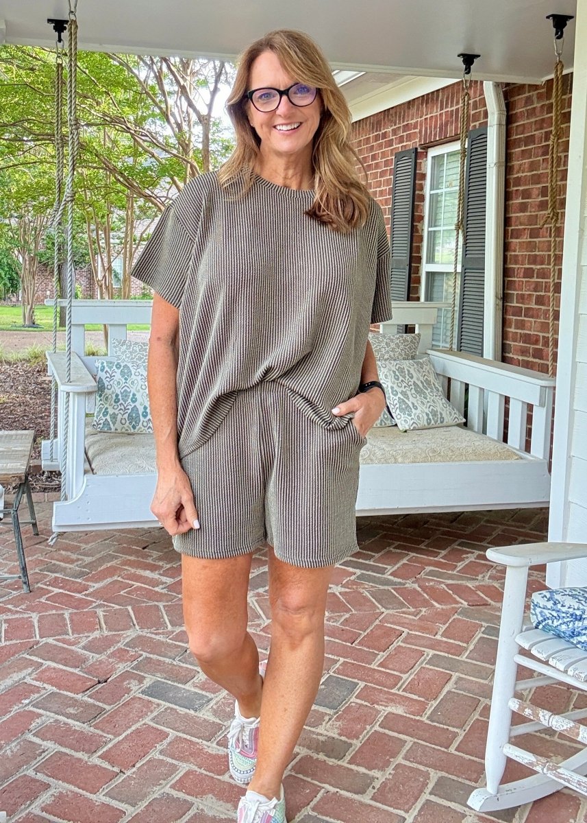 Corded Rib Short Set - Dk Olive - short set - Jimberly's Boutique - Olive Branch - Mississippi