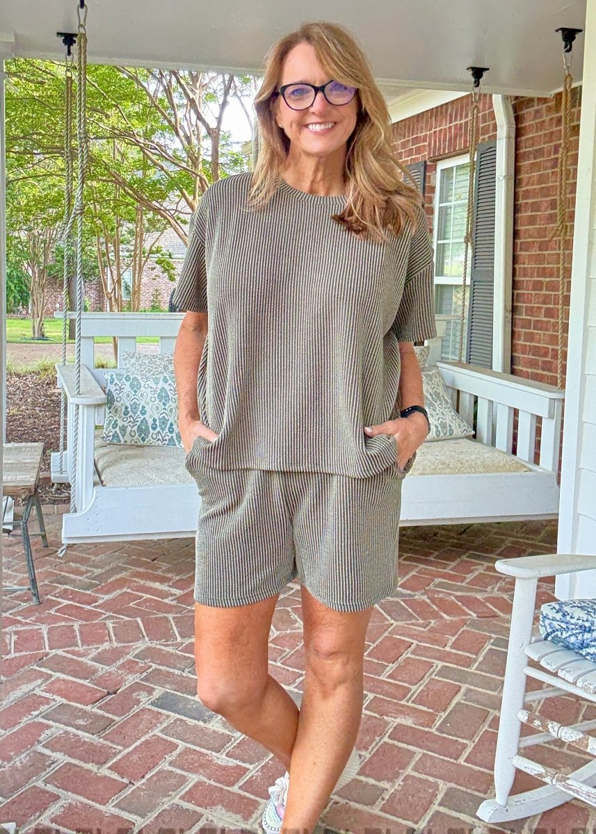 Corded Rib Short Set - Dk Olive - short set - Jimberly's Boutique - Olive Branch - Mississippi