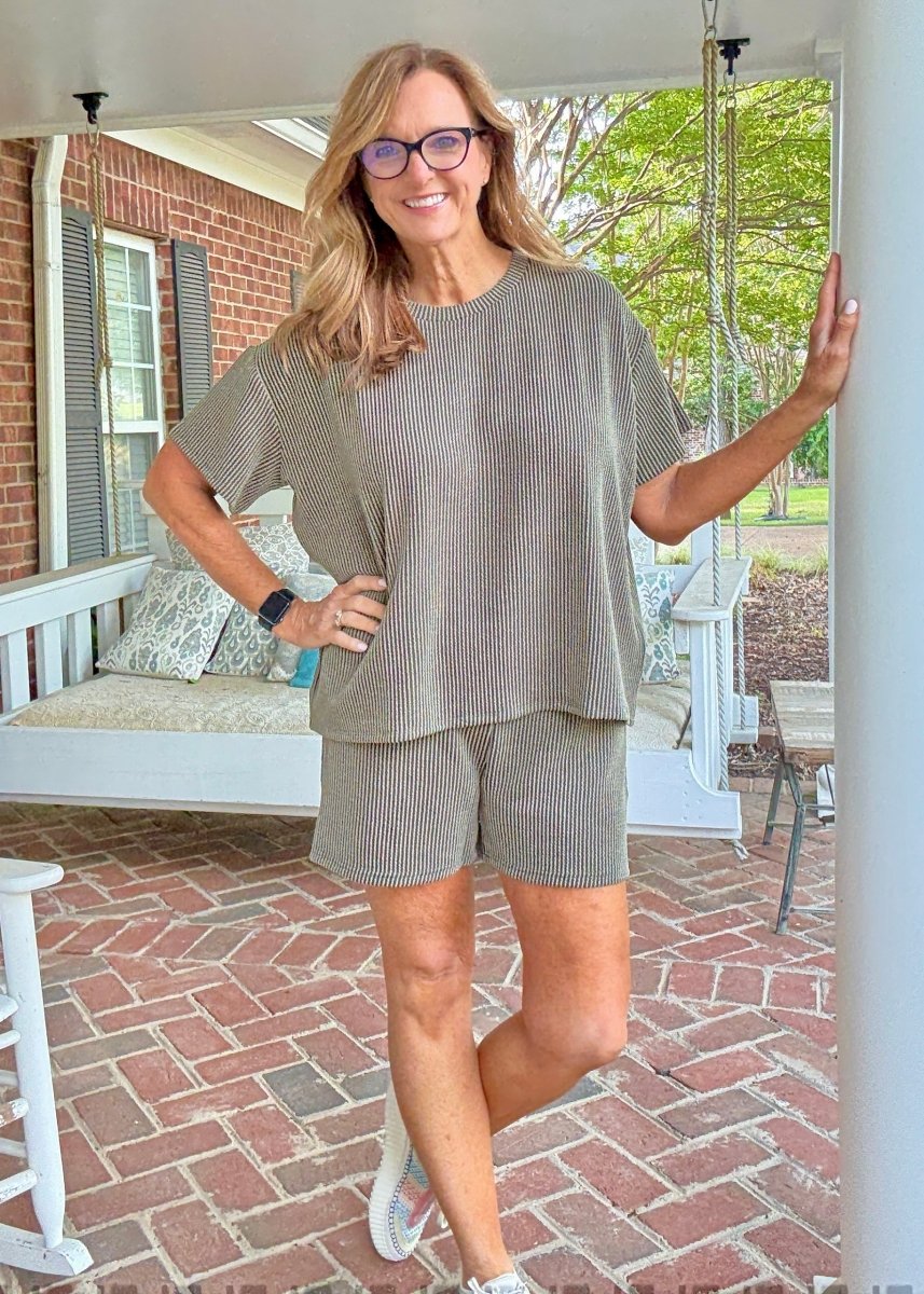 Corded Rib Short Set - Dk Olive - short set - Jimberly's Boutique - Olive Branch - Mississippi