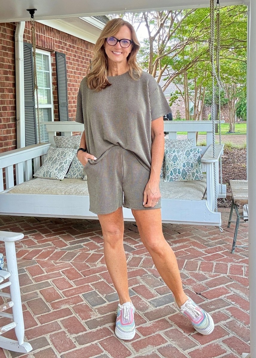 Corded Rib Short Set - Dk Olive - short set - Jimberly's Boutique - Olive Branch - Mississippi