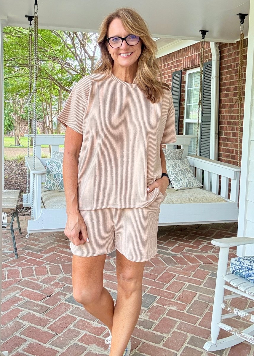 Corded Rib Short Set - Lt Mocha - short set - Jimberly's Boutique - Olive Branch - Mississippi