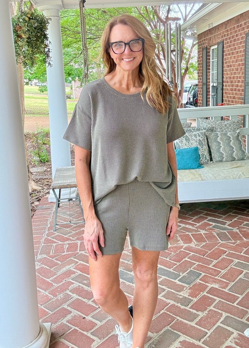 Corded Rib Short Set - Olive - short set - Jimberly's Boutique - Olive Branch - Mississippi