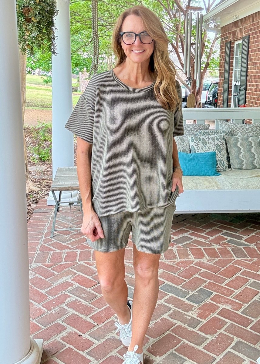 Corded Rib Short Set - Olive - short set - Jimberly's Boutique - Olive Branch - Mississippi