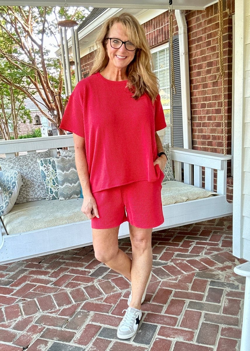 Corded Rib Short Set - Red - Jimberly's Boutique - Olive Branch - Mississippi