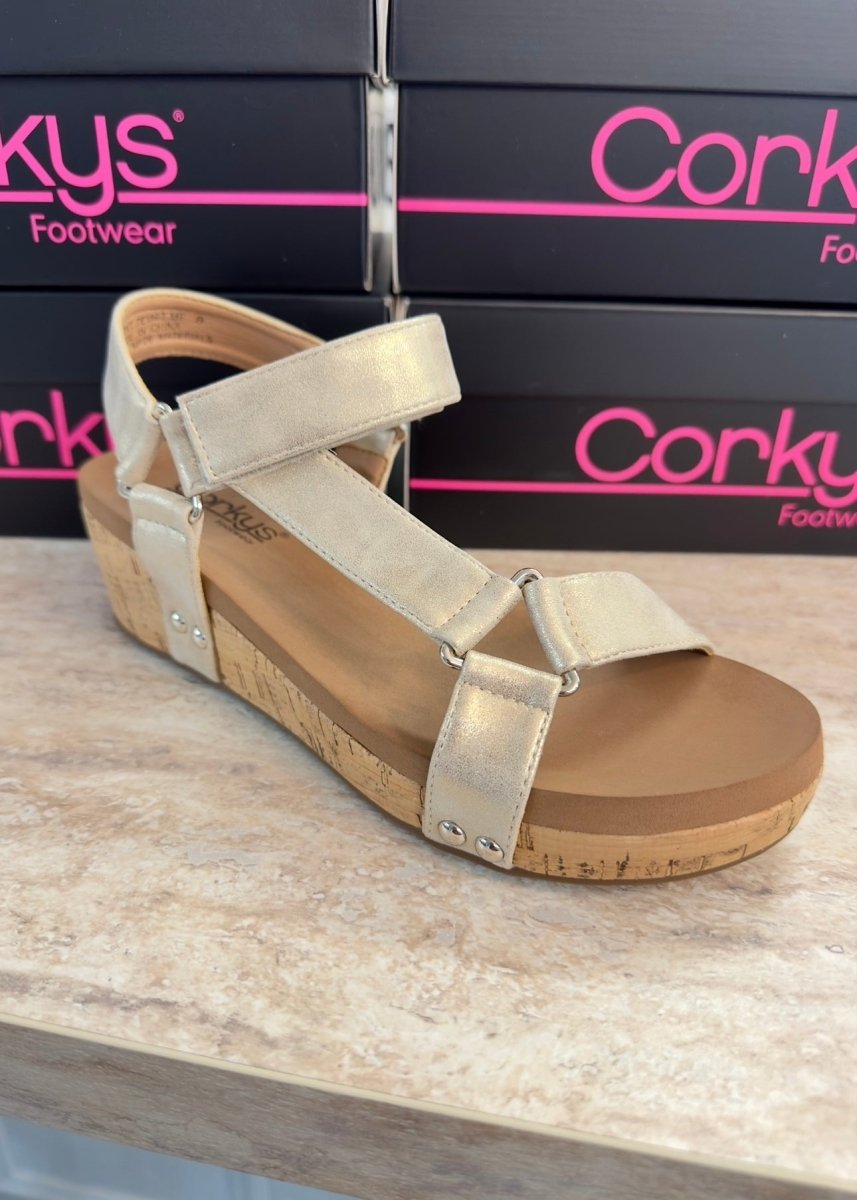 Corkys Don't Tempt Me Wedges - Gold Wash Metallic - Corky Carley Wedges - Jimberly's Boutique - Olive Branch - Mississippi