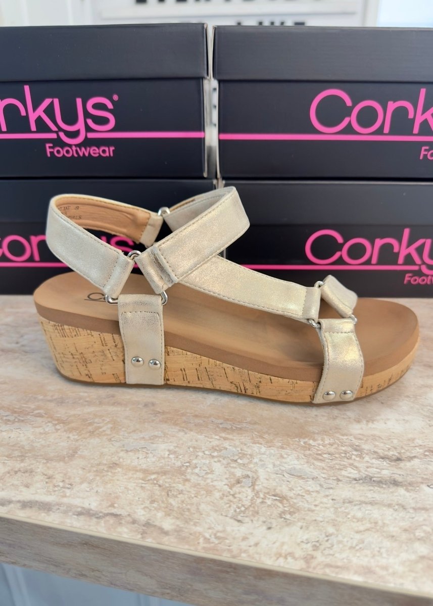 Corkys Don't Tempt Me Wedges - Gold Wash Metallic - Corky Carley Wedges - Jimberly's Boutique - Olive Branch - Mississippi