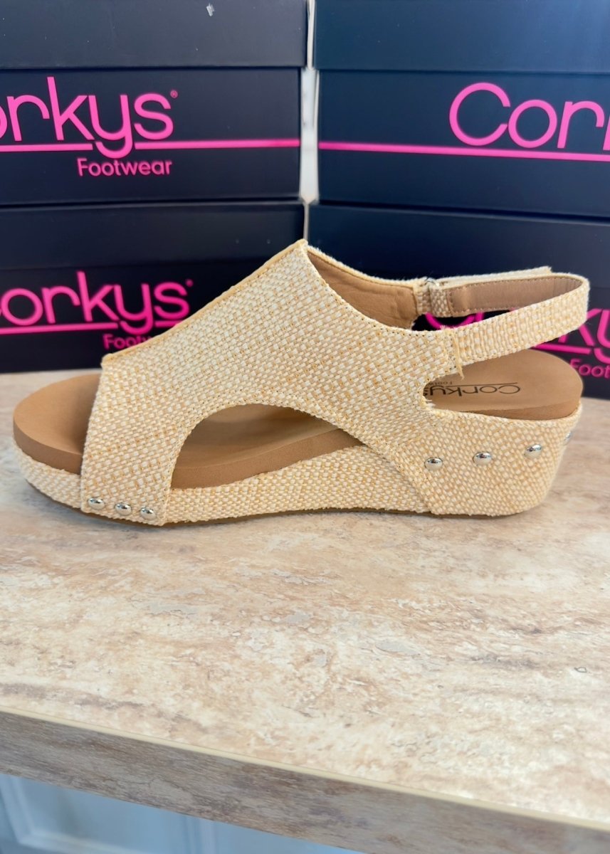 Corkys Carley Wedges in Light Gold Raffia
