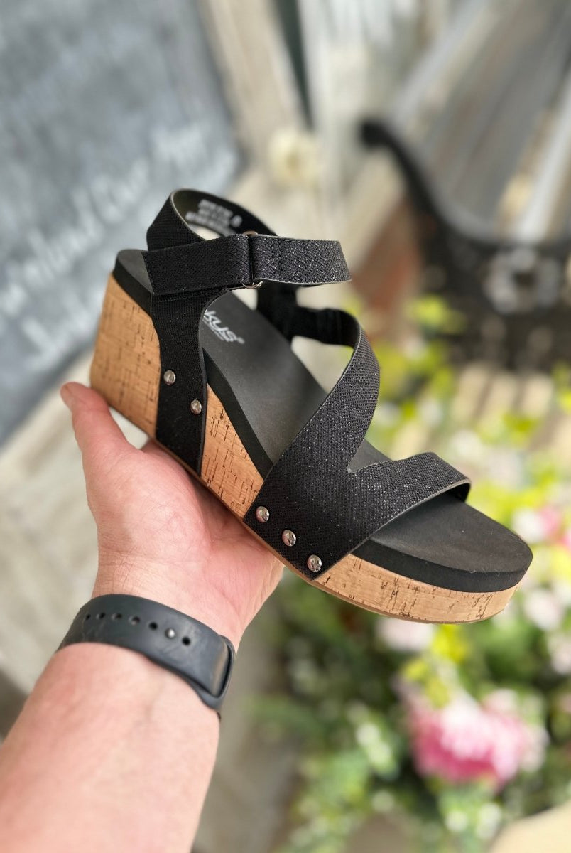 Corkys Wedge Sandals | Spring Fling | Black Shimmer - Corkys Wedge Sandals -Jimberly's Boutique-Olive Branch-Mississippi