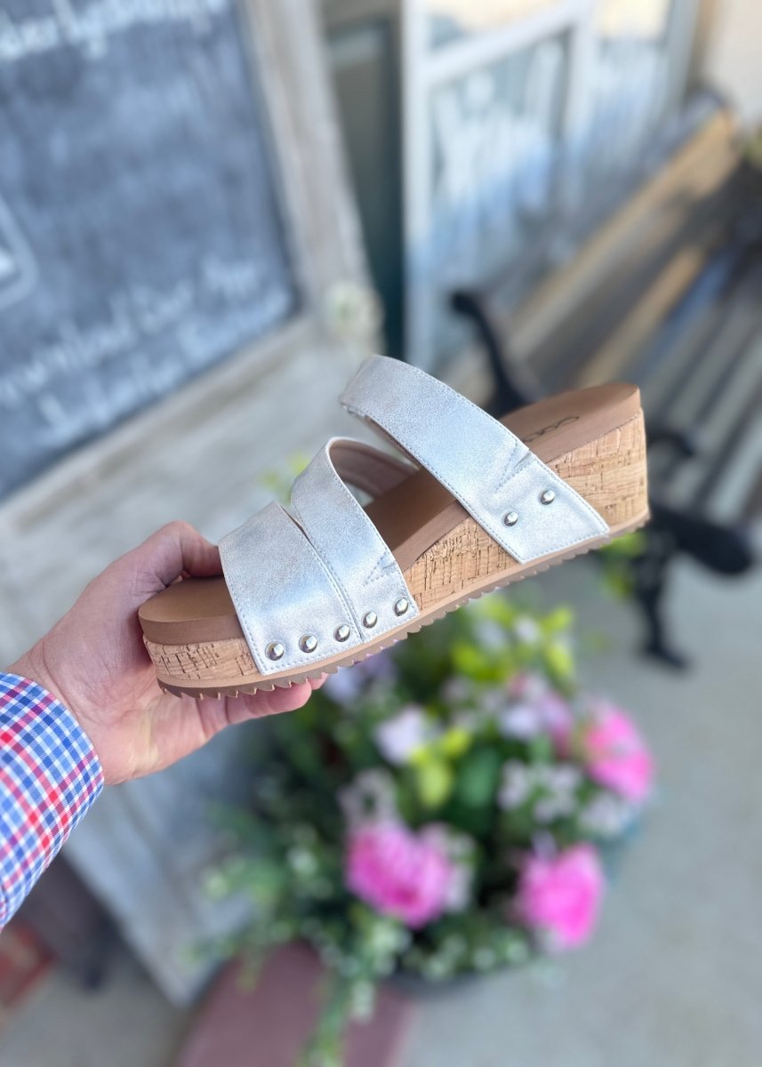 Corkys Wedge Sandals | Voyage | Silver - Corkys Wedge Sandals - Jimberly's Boutique - Olive Branch - Mississippi