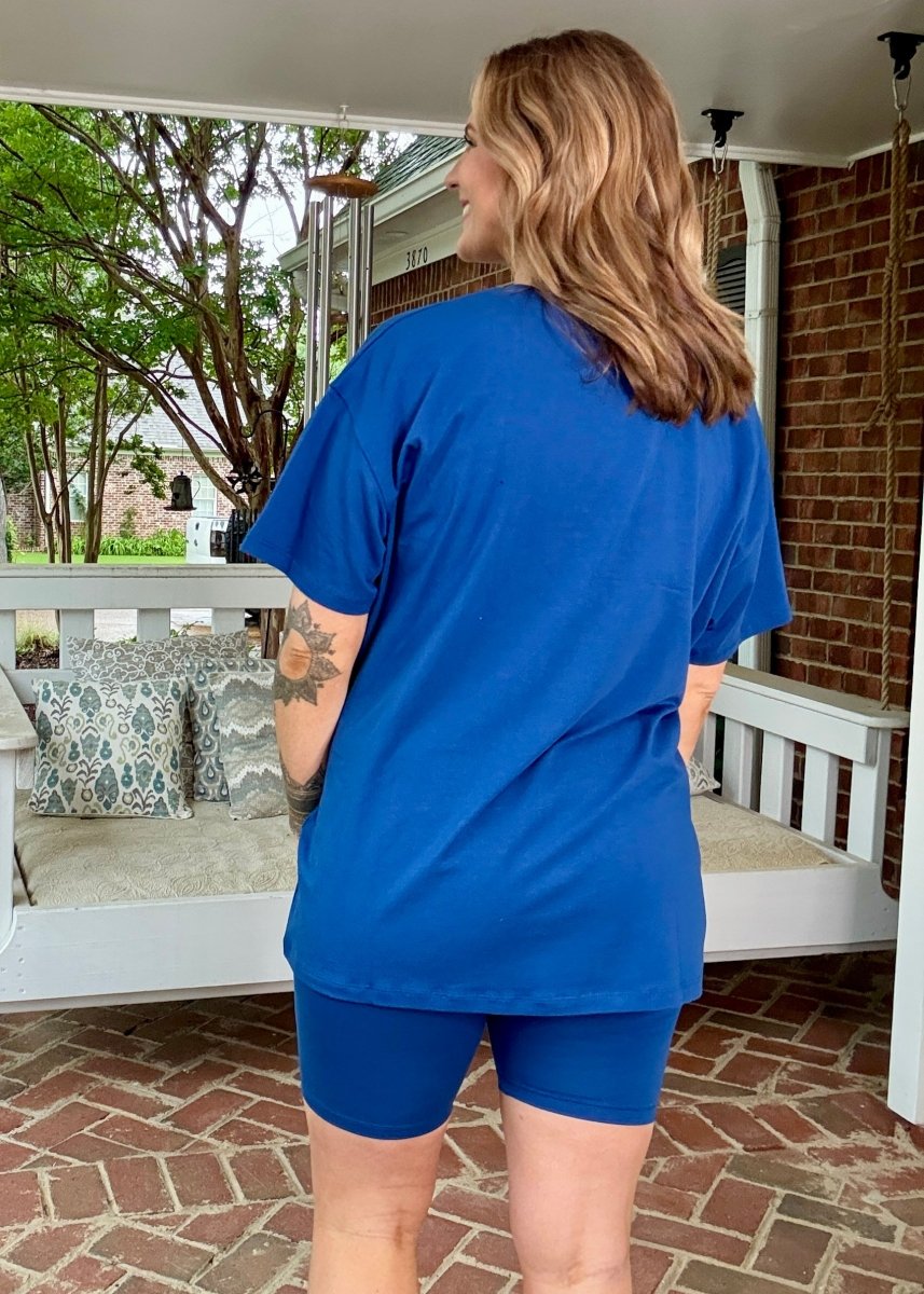 Cotton Crew Neck Biker Shorts Set - Lt Navy - shorts set - Jimberly's Boutique - Olive Branch - Mississippi
