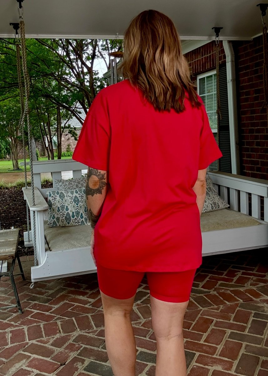 Cotton Crew Neck Biker Shorts Set - Ruby Red - shorts set - Jimberly's Boutique - Olive Branch - Mississippi