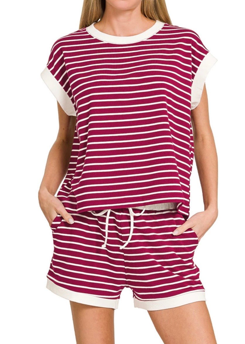 Cotton Striped Shorts Set - Cabernet - Shorts set - Jimberly's Boutique - Olive Branch - Mississippi