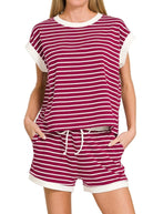 Cotton Striped Shorts Set - Cabernet - Shorts set - Jimberly's Boutique - Olive Branch - Mississippi