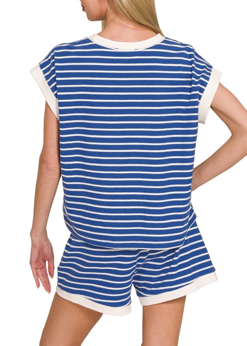 Cotton Striped Shorts Set - Lt Navy - Shorts set - Jimberly's Boutique - Olive Branch - Mississippi